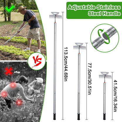 New Adjustable Uprooting Weeding Tool with Long Handle,11-Teeth Weed Puller Rake 2-in-1 Hand Weeder Garden Tools for Garden&Backyard,Manganese Steel Weeder Pulling Tool for Weeding Loosening Planting