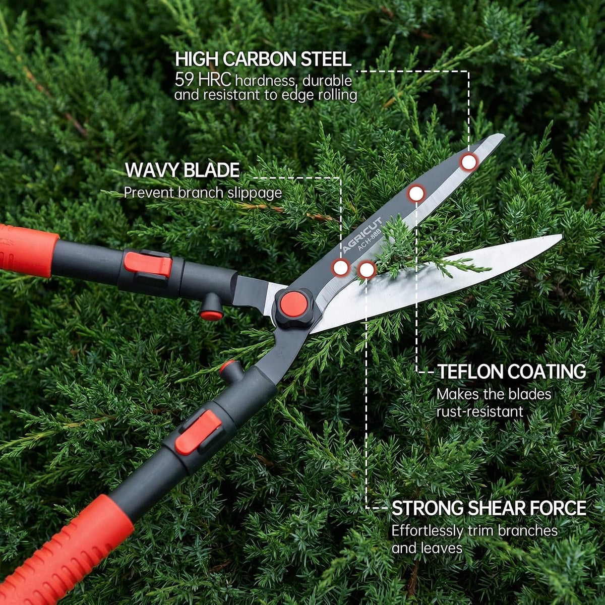 Telescopic Hedge Shears – Heavy Duty Garden Shears with Patented Wavy Blade, High Carbon Steel, Extendable Aluminium Handles 700-930mm – For Precision Trimming of Tall Hedges