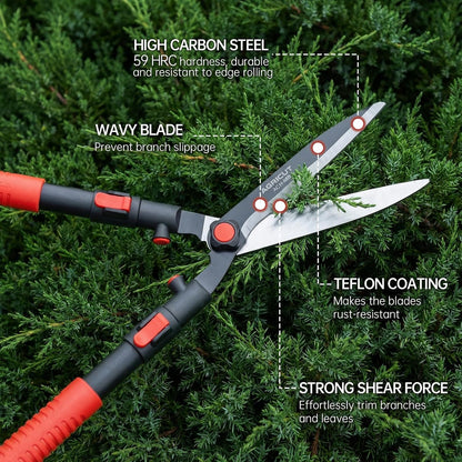 Telescopic Hedge Shears – Heavy Duty Garden Shears with Patented Wavy Blade, High Carbon Steel, Extendable Aluminium Handles 700-930mm – For Precision Trimming of Tall Hedges