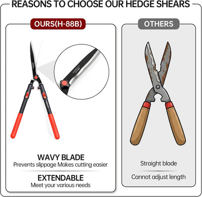 Telescopic Hedge Shears – Heavy Duty Garden Shears with Patented Wavy Blade, High Carbon Steel, Extendable Aluminium Handles 700-930mm – For Precision Trimming of Tall Hedges