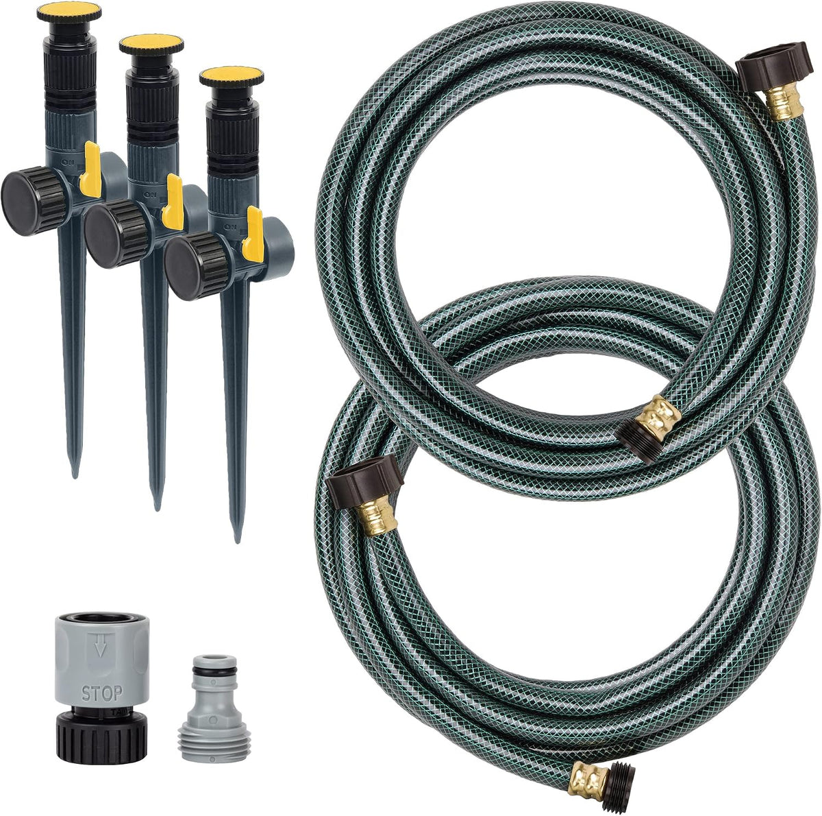 Multi-Adjustable Watering Set, 1800 Sq Ft: 3 Sprinklers, 2 Hoses