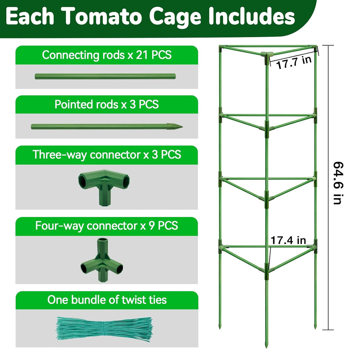 65 Inch 4 Pack Heavy Duty Tall Tomato Cages for Garden
