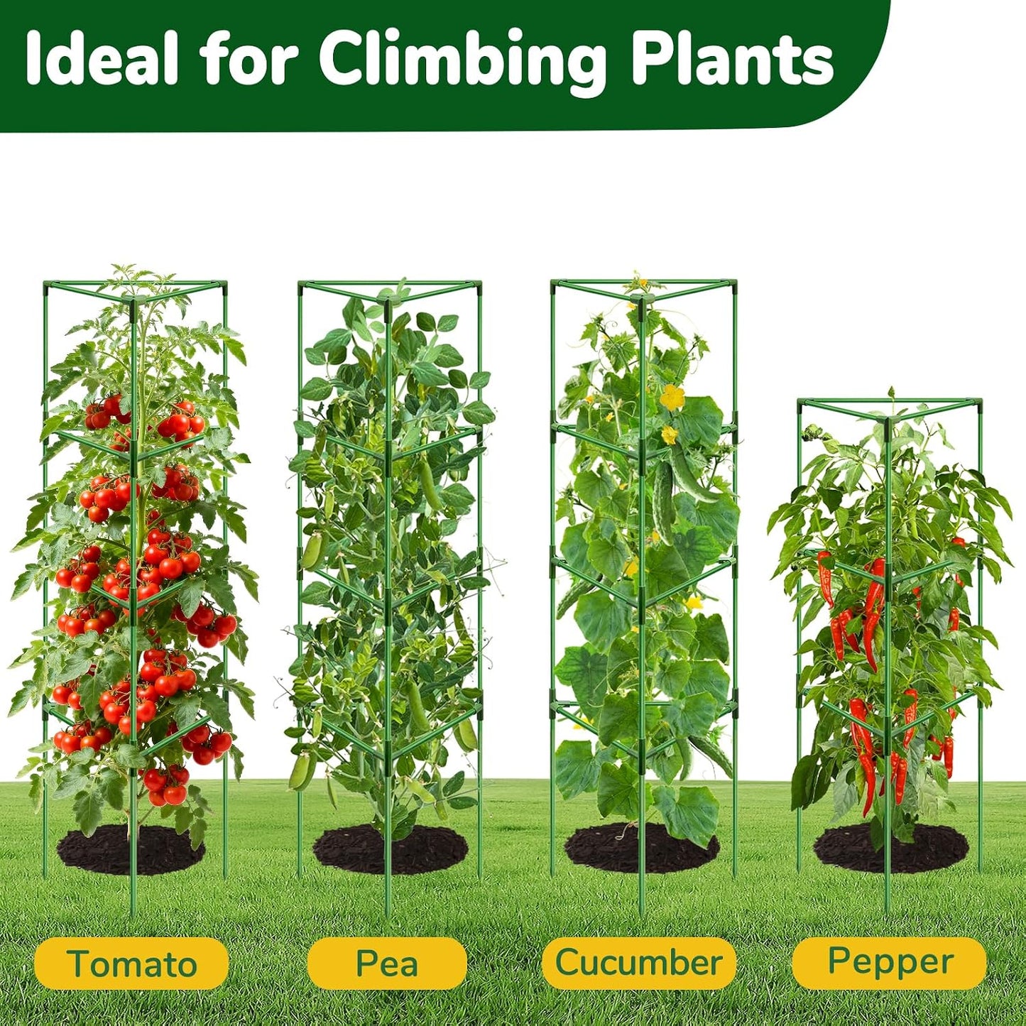 65 Inch 4 Pack Heavy Duty Tall Tomato Cages for Garden