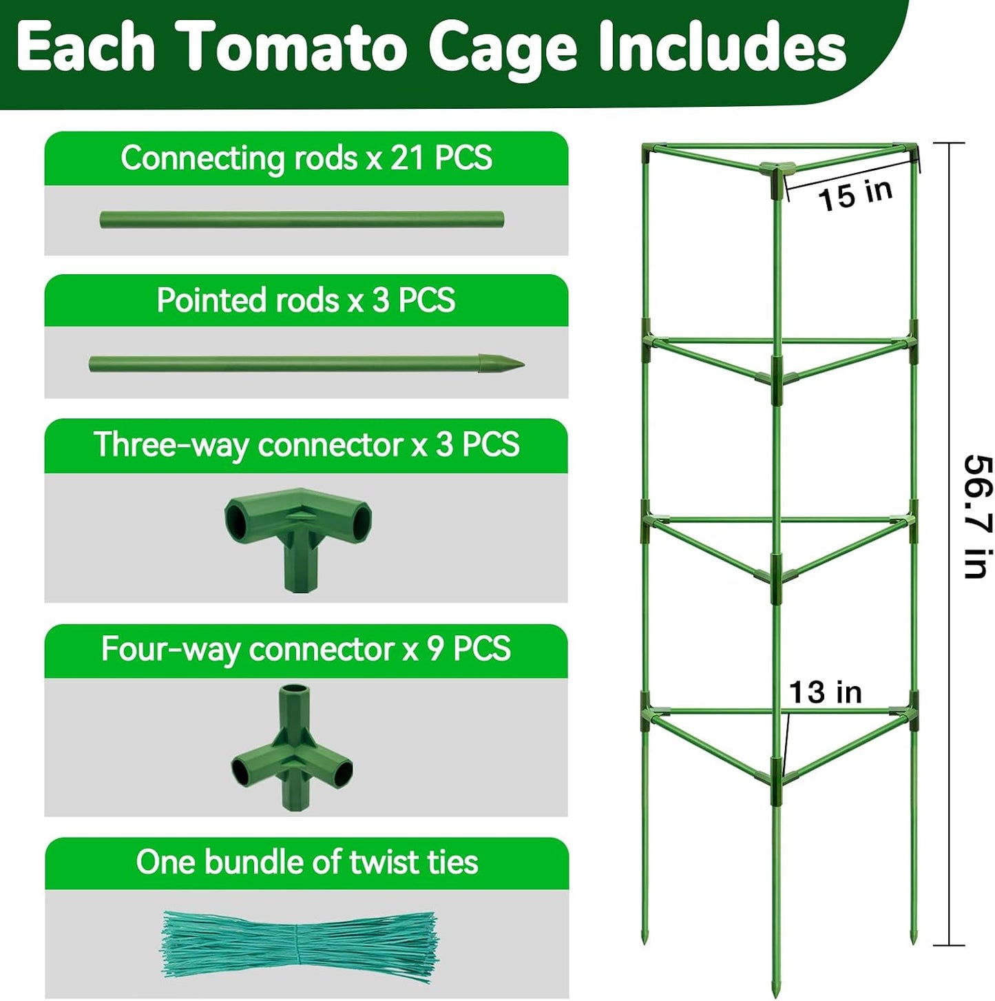 65 Inch 4 Pack Heavy Duty Tall Tomato Cages for Garden