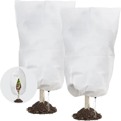 Plant Covers Freeze Protection, 32" x 47" 2.5oz/yd² Reusable Frost Cloth with Drawstring, Winter Plants Jacket Warm Shrubs Cover Blanket Frost Protection for Outdoor Garden Plants, 2 Packs