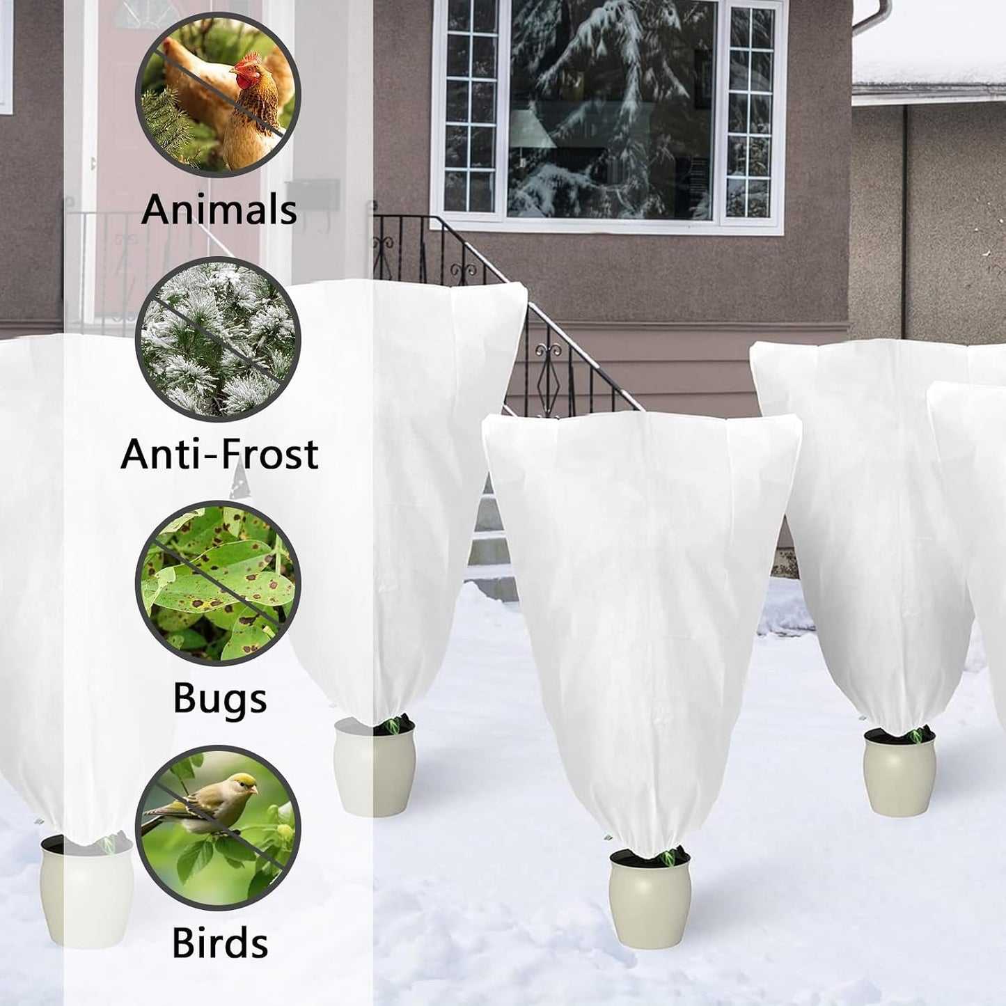 Plant Covers Freeze Protection, 32" x 47" 2.5oz/yd² Reusable Frost Cloth with Drawstring, Winter Plants Jacket Warm Shrubs Cover Blanket Frost Protection for Outdoor Garden Plants, 2 Packs