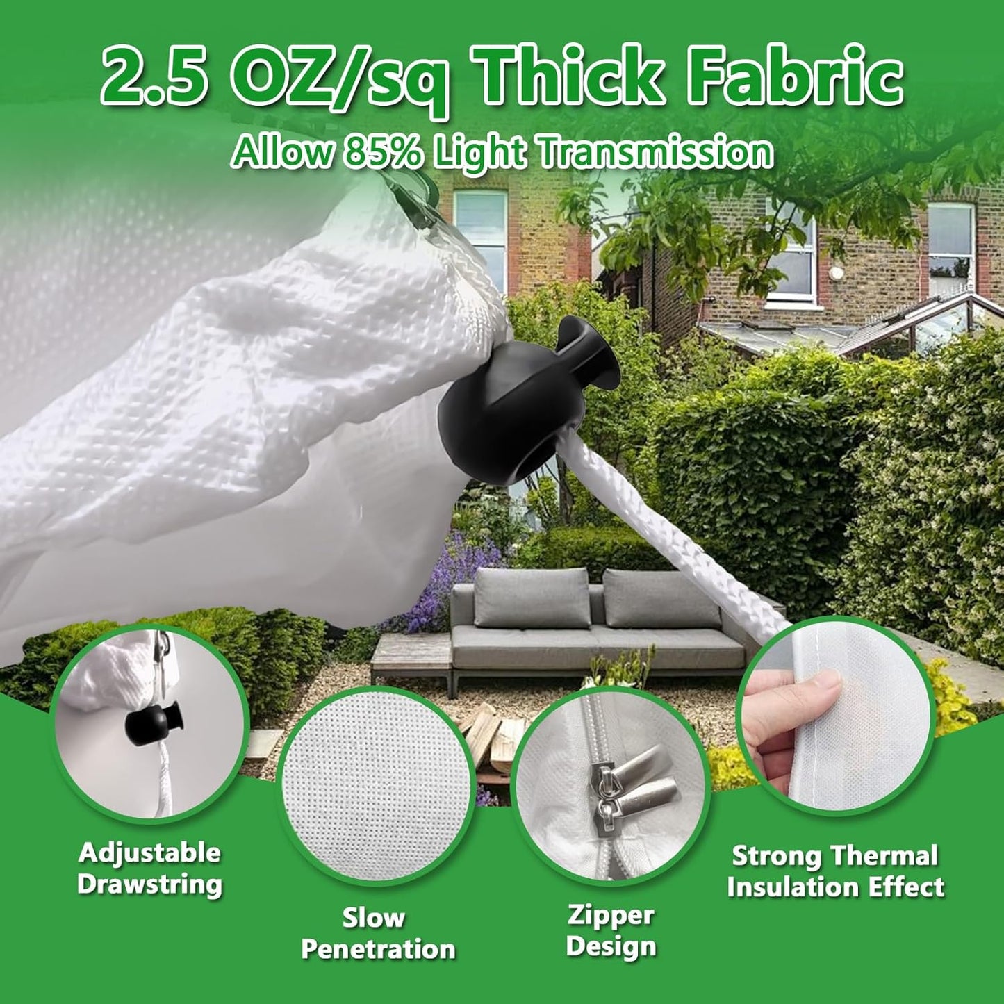 Plant Covers Freeze Protection, 32" x 47" 2.5oz/yd² Reusable Frost Cloth with Drawstring, Winter Plants Jacket Warm Shrubs Cover Blanket Frost Protection for Outdoor Garden Plants, 2 Packs