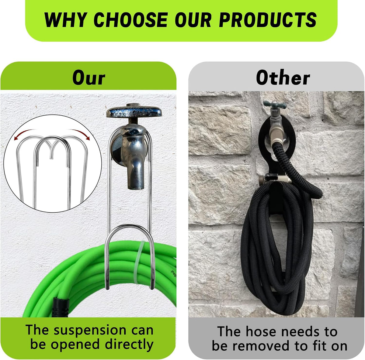 2 Pcs Flexible Garden Hose Storage Hook-Stainless Steel Water Hose Hanger Support Up to 44lbs-Hanging Stainless Hose Holder for Indoor Outdoor Home Garden Water Hose Storage