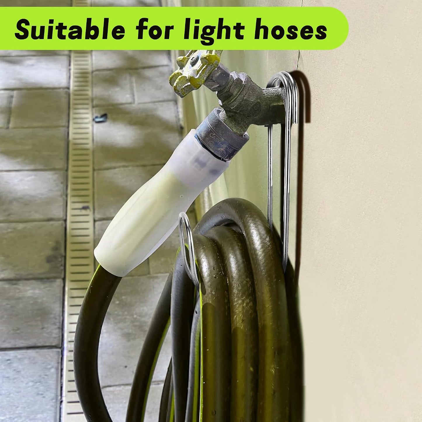 2 Pcs Flexible Garden Hose Storage Hook-Stainless Steel Water Hose Hanger Support Up to 44lbs-Hanging Stainless Hose Holder for Indoor Outdoor Home Garden Water Hose Storage