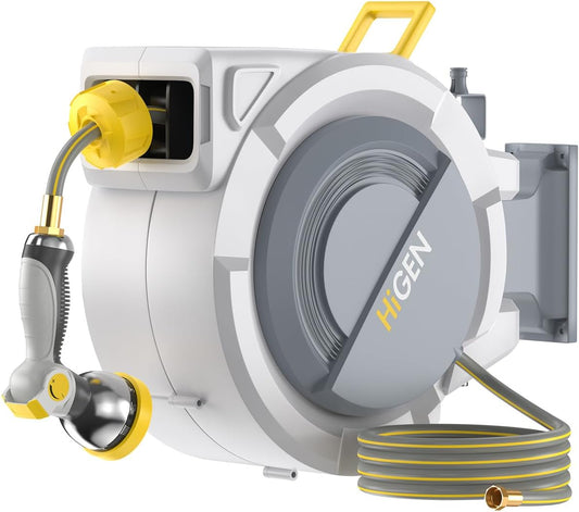 Retractable Garden Hose Reel, Water Hose Reel with 10 Pattern Metal Nozzle