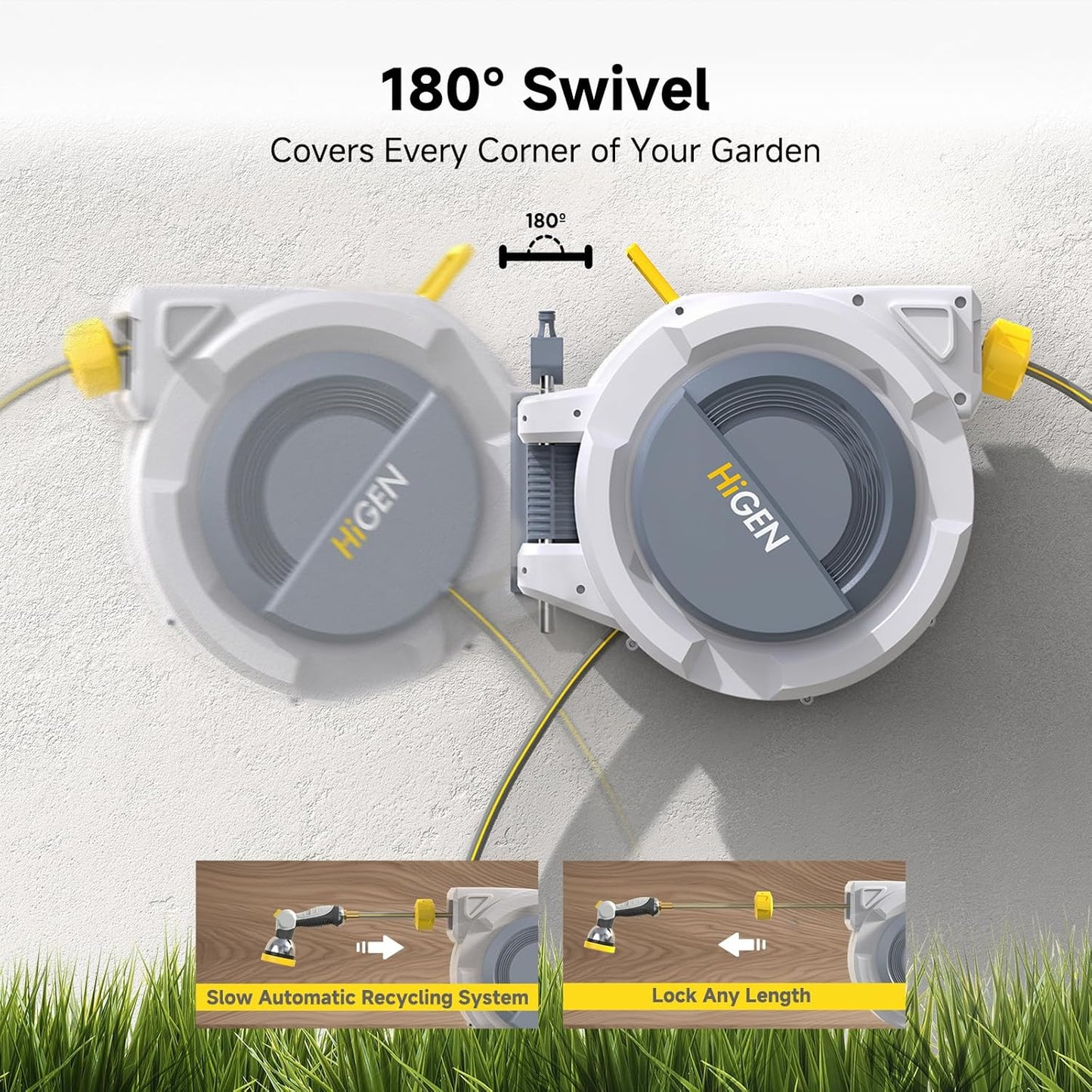 Retractable Garden Hose Reel, Water Hose Reel with 10 Pattern Metal Nozzle