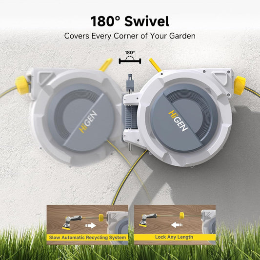 Retractable Garden Hose Reel, Water Hose Reel with 10 Pattern Metal Nozzle