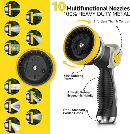 Retractable Garden Hose Reel, Water Hose Reel with 10 Pattern Metal Nozzle