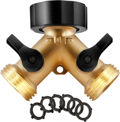 Brass Heavy Duty 2 Way Y Valve Garden Hose Splitter Adapter High Flow Spigot Splitter