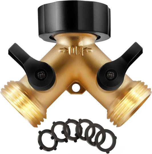 Brass Heavy Duty 2 Way Y Valve Garden Hose Splitter Adapter High Flow Spigot Splitter
