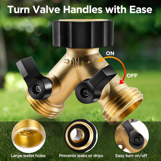 Brass Heavy Duty 2 Way Y Valve Garden Hose Splitter Adapter High Flow Spigot Splitter
