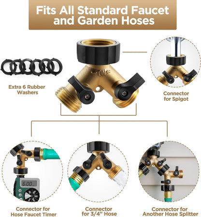 Brass Heavy Duty 2 Way Y Valve Garden Hose Splitter Adapter High Flow Spigot Splitter