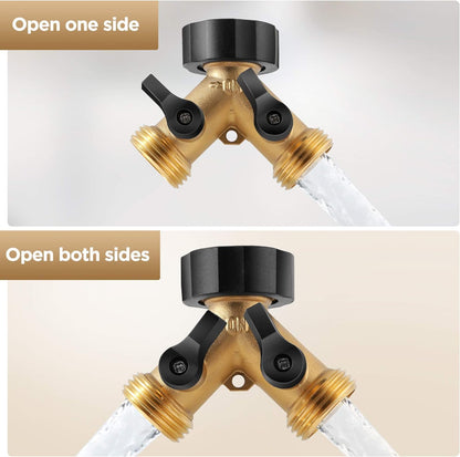 Brass Heavy Duty 2 Way Y Valve Garden Hose Splitter Adapter High Flow Spigot Splitter