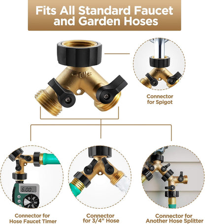 Brass Heavy Duty 2 Way Y Valve Garden Hose Splitter Adapter High Flow Spigot Splitter