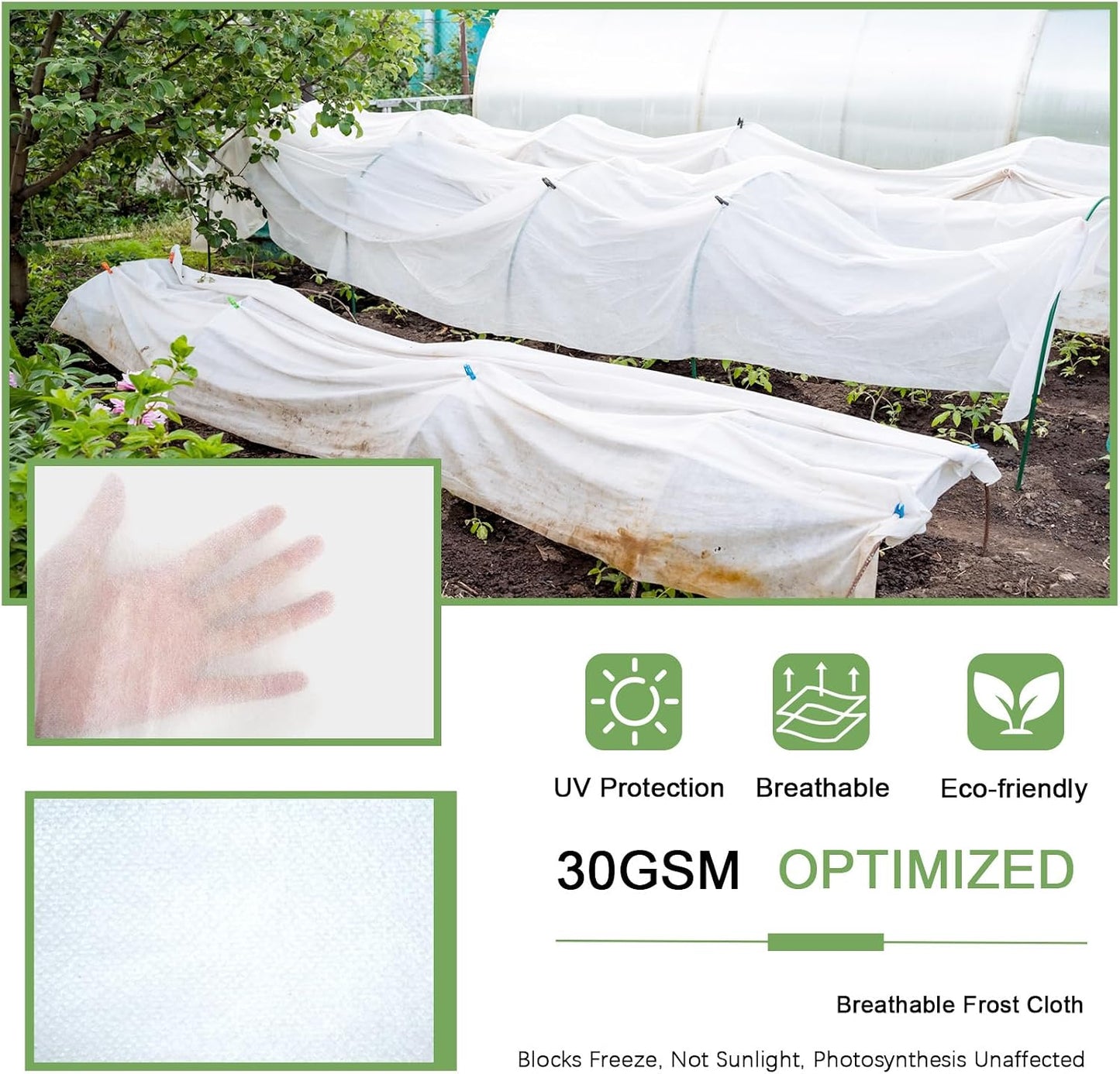 10'x33' Plant Frost Protection Cover, Reusable Non-Woven Garden Fabric