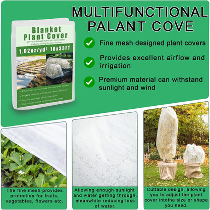 10'x33' Plant Frost Protection Cover, Reusable Non-Woven Garden Fabric
