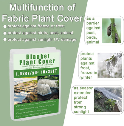 10'x33' Plant Frost Protection Cover, Reusable Non-Woven Garden Fabric