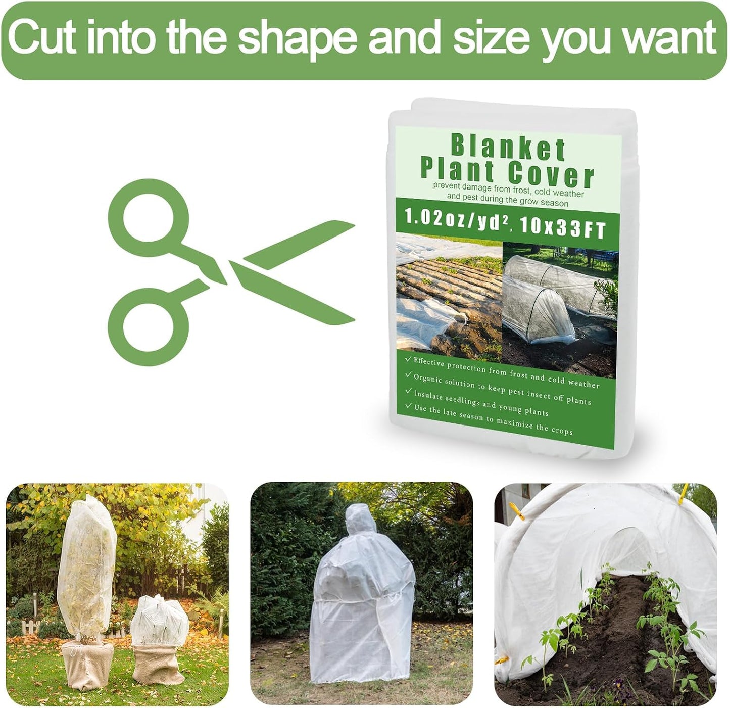 10'x33' Plant Frost Protection Cover, Reusable Non-Woven Garden Fabric