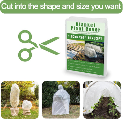 10'x33' Plant Frost Protection Cover, Reusable Non-Woven Garden Fabric