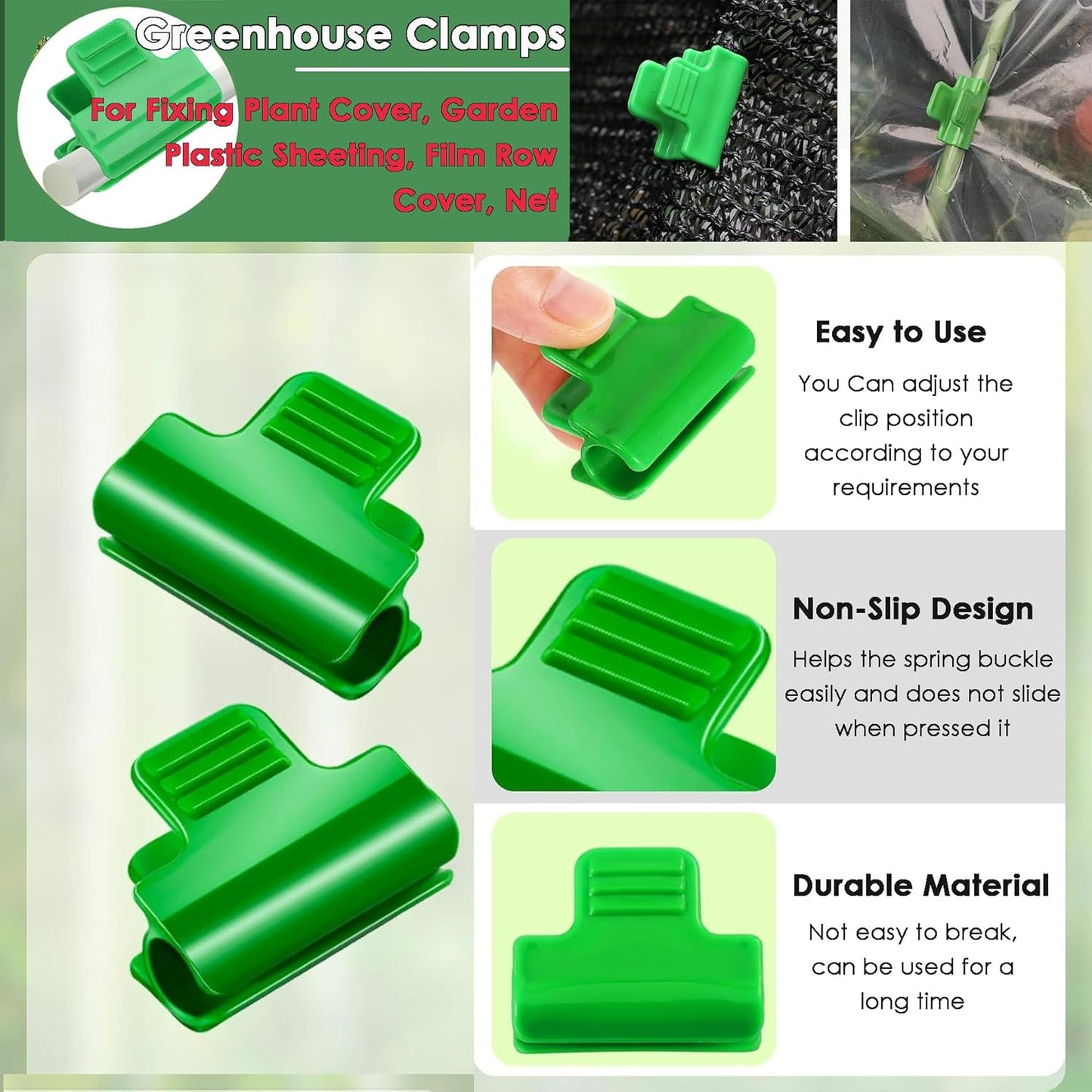 20Pcs Greenhouse Clamps, 16 mm Shading Net Rod Clip, Film Row Cover Netting Tunnel Hoop Clip, Plant Support Frame for Season Plant Extension Support