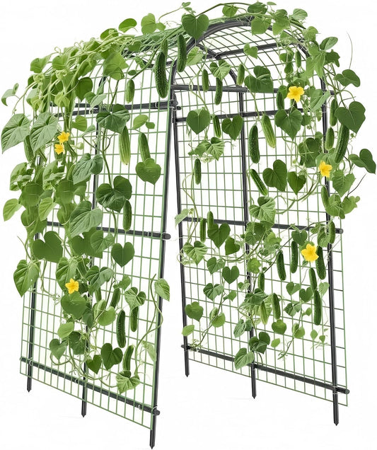 Cucumber Trellis for Raised Bed, 7FT Tall Garden Arch Trellis for Climbing Plants Outdoor, Heavy Duty Metal Vegetable Arbor with Strong Bolt Assembly & Outdoor-Ready Stakes