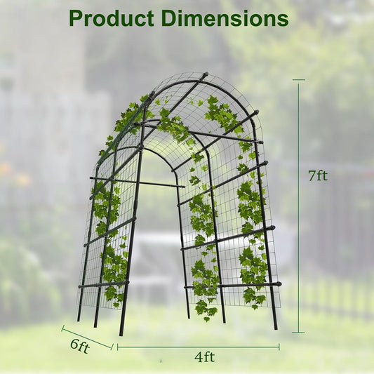 Cucumber Trellis for Raised Bed, 7FT Tall Garden Arch Trellis for Climbing Plants Outdoor, Heavy Duty Metal Vegetable Arbor with Strong Bolt Assembly & Outdoor-Ready Stakes