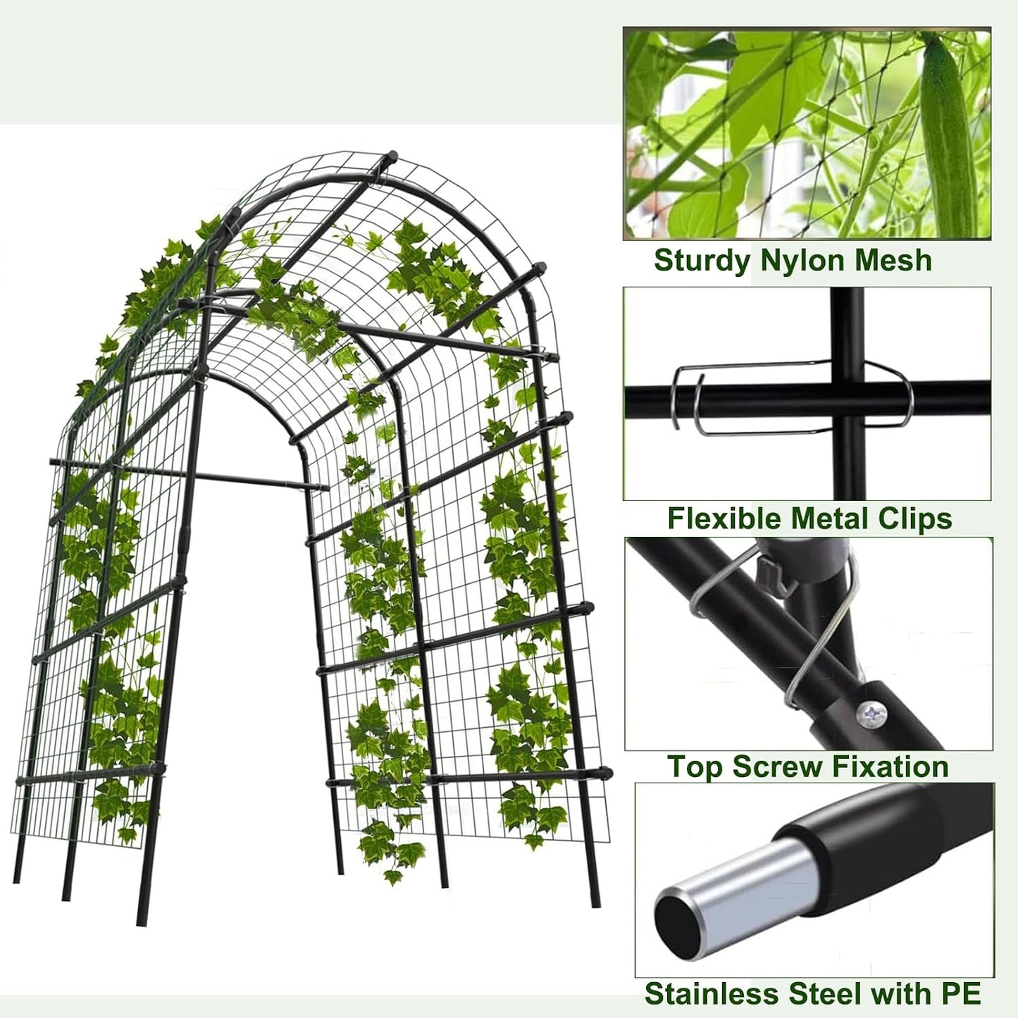 Cucumber Trellis for Raised Bed, 7FT Tall Garden Arch Trellis for Climbing Plants Outdoor, Heavy Duty Metal Vegetable Arbor with Strong Bolt Assembly & Outdoor-Ready Stakes