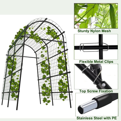Cucumber Trellis for Raised Bed, 7FT Tall Garden Arch Trellis for Climbing Plants Outdoor, Heavy Duty Metal Vegetable Arbor with Strong Bolt Assembly & Outdoor-Ready Stakes