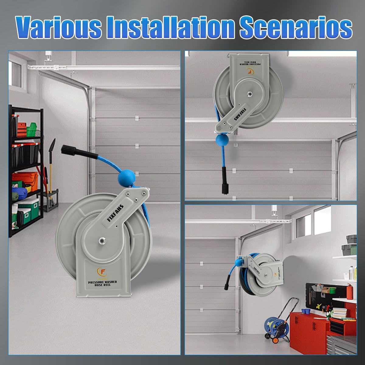 Pressure Washer Hose Reel with Hose, 1/4" × 60ft, Retractable
