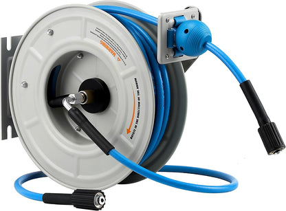 Pressure Washer Hose Reel with Hose, 1/4" × 60ft, Retractable