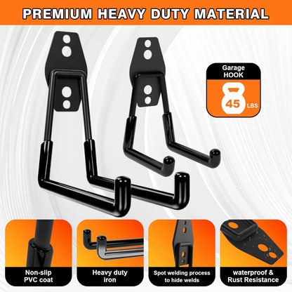 Heavy Duty Wall Garage Hooks, Steel Anti-Slip Utility Hooks Storage Organization Hangers for Ladders, Bikes, Hose, Garden Tools, Coats, Bags with Mounting Hardware Kit (Black, 12 Pack)