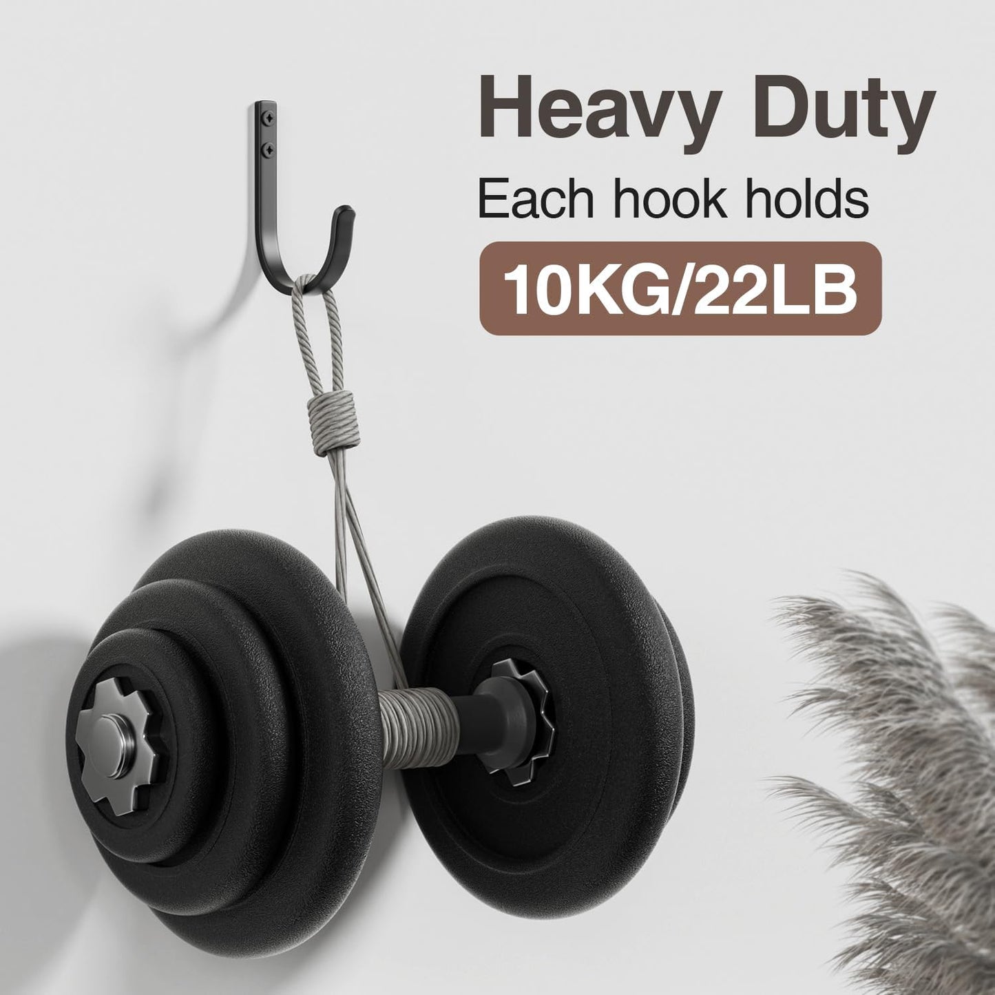 22LB Wall Hooks for Hanging Towel/Coat, Black 5 Pack
