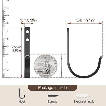 22LB Wall Hooks for Hanging Towel/Coat, Black 5 Pack