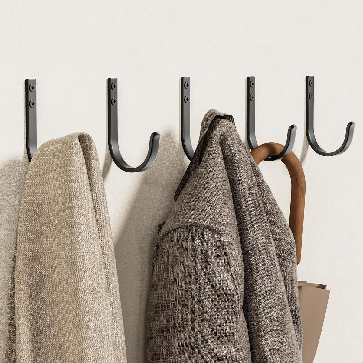 22LB Wall Hooks for Hanging Towel/Coat, Black 5 Pack