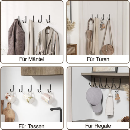 22LB Wall Hooks for Hanging Towel/Coat, Black 5 Pack