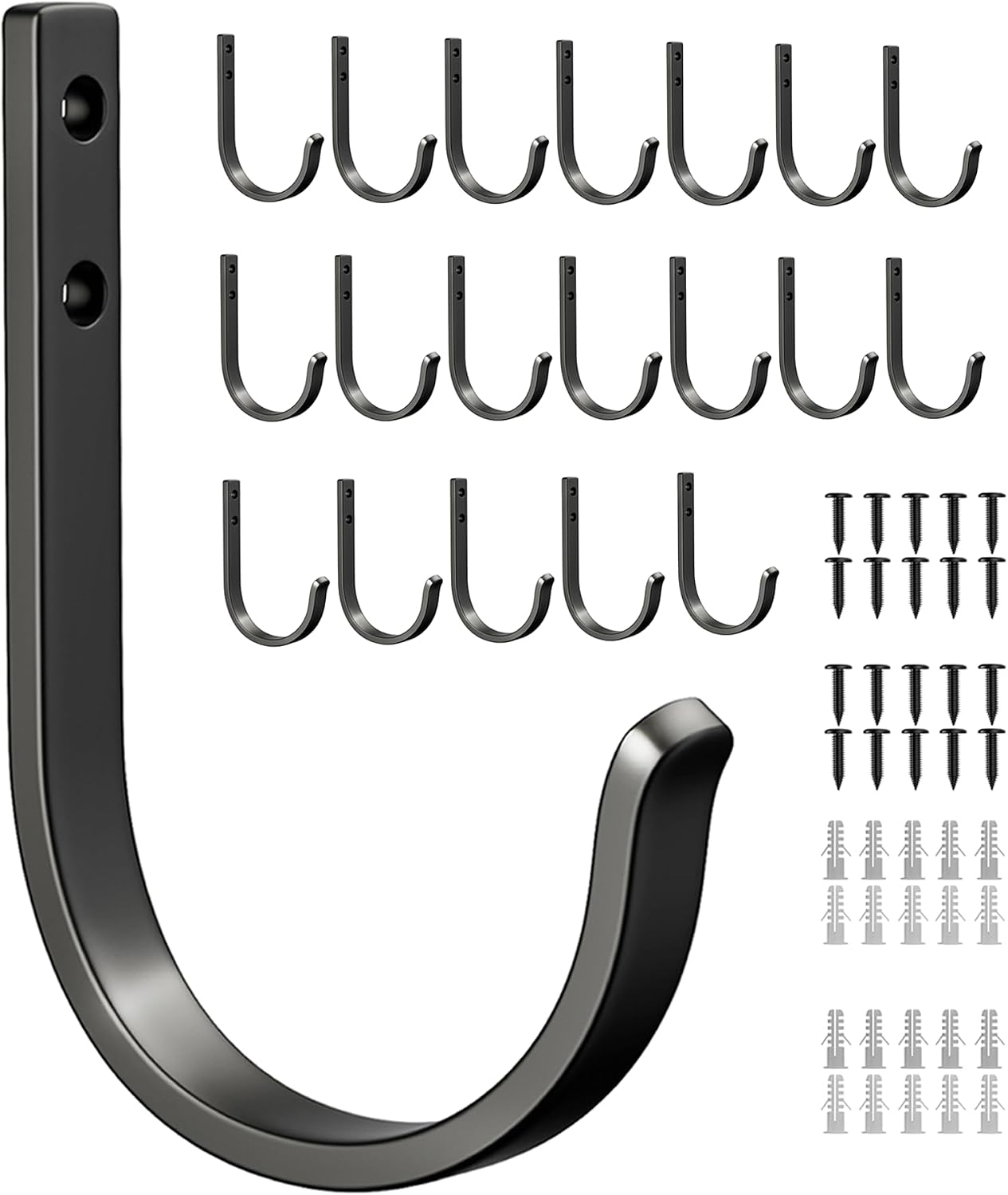 22LB Wall Hooks for Hanging Towel/Coat, Black 5 Pack