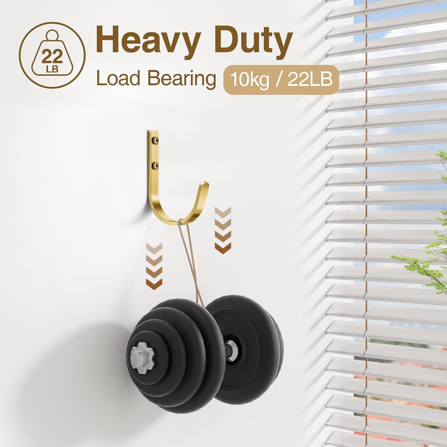 22LB Wall Hooks for Hanging Towel/Coat, Black 5 Pack