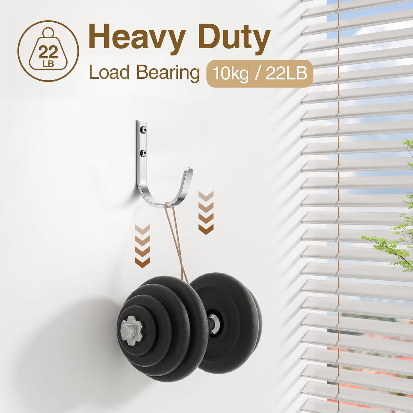 22LB Wall Hooks for Hanging Towel/Coat, Black 5 Pack