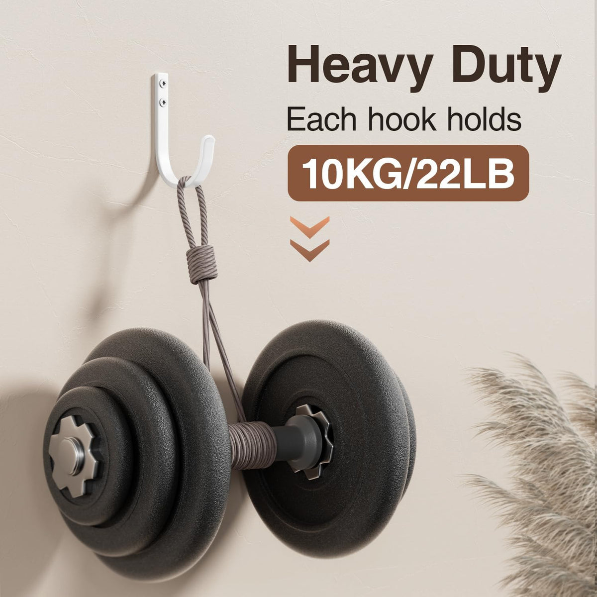 22LB Wall Hooks for Hanging Towel/Coat, Black 5 Pack