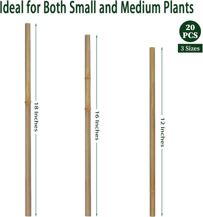 Plant Stakes,18IN Natural Garden Bamboo Sticks, 20Pcs Plant Support Stakes