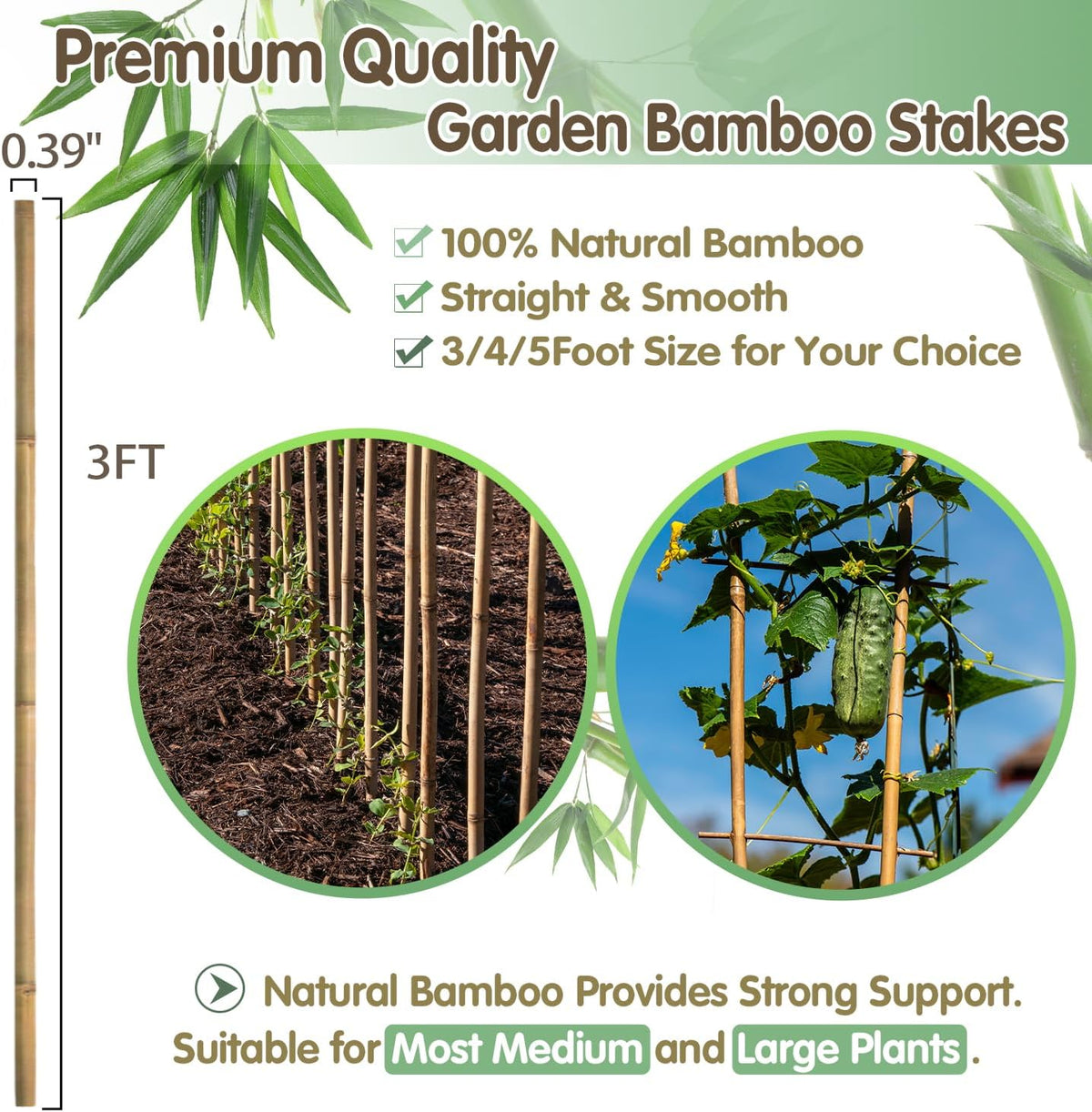 Plant Stakes,18IN Natural Garden Bamboo Sticks, 20Pcs Plant Support Stakes
