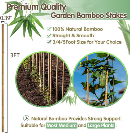 Plant Stakes,18IN Natural Garden Bamboo Sticks, 20Pcs Plant Support Stakes