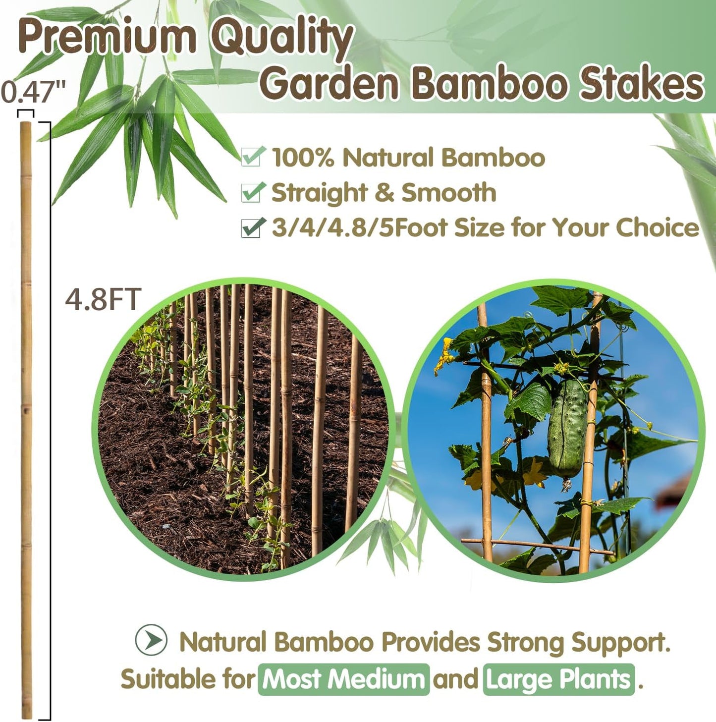 Plant Stakes,18IN Natural Garden Bamboo Sticks, 20Pcs Plant Support Stakes