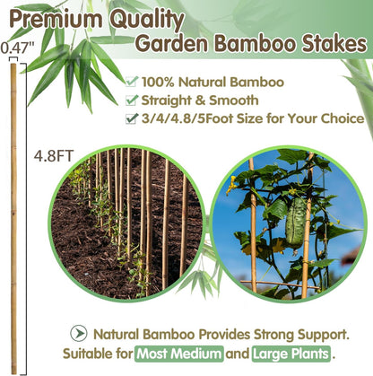 Plant Stakes,18IN Natural Garden Bamboo Sticks, 20Pcs Plant Support Stakes