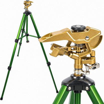 Large Impact Sprinkler on Tripod Base, Heavy Duty Zinc Alloy Sprinkler for Yard with Adjustable Head and Extendable Tripod, 360 Full Coverage Irrigation Tool for Lawn Garden